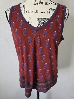 Sundance Mythos Double V Neck Sleeveless Tank Top Tassel Ties Brick Red & Blue M